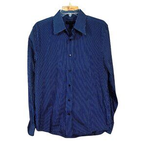 Express Pinstriped Shirt M Modern Fit Two-Ply Cotton Quiet Luxury Preppy Core